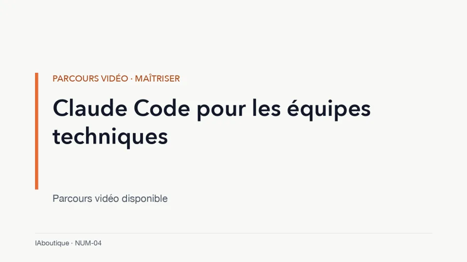 Diapositive de titre : Claude Code pour les équipes techniques