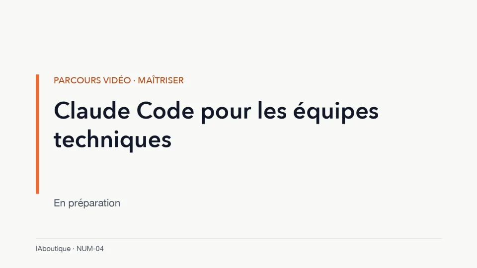 Diapositive de titre : Claude Code pour les équipes techniques